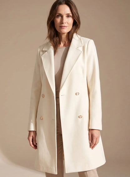Wool-Look Coat Ivory A-Line Knee - Ivory