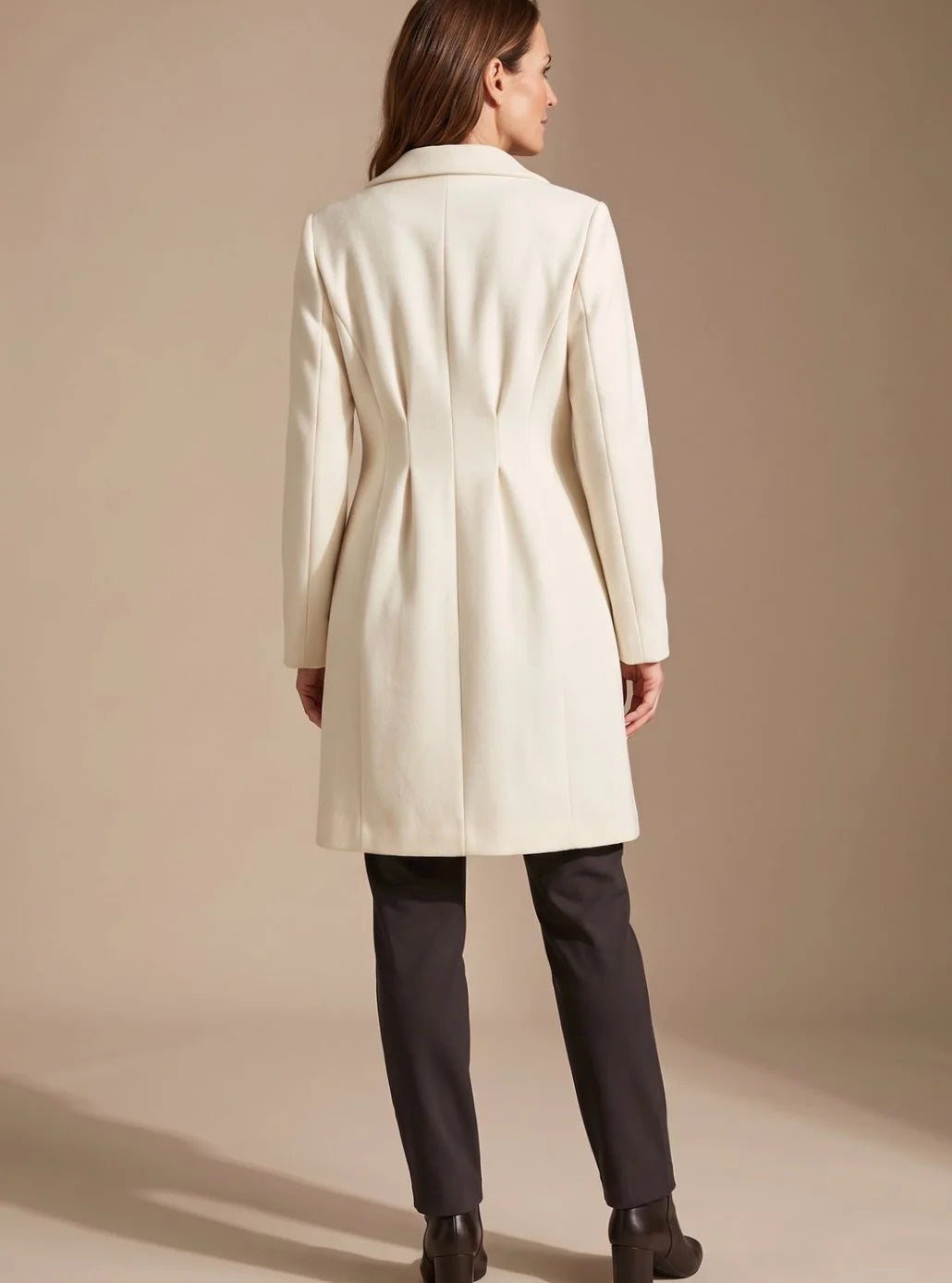 Wool-Look Coat Ivory A-Line Knee - Ivory