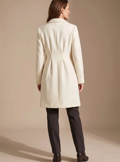 Wool-Look Coat Ivory A-Line Knee - Ivory
