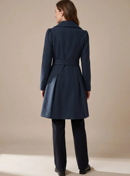 Wool-Look Coat Navy Double-Breasted Flared - Navy