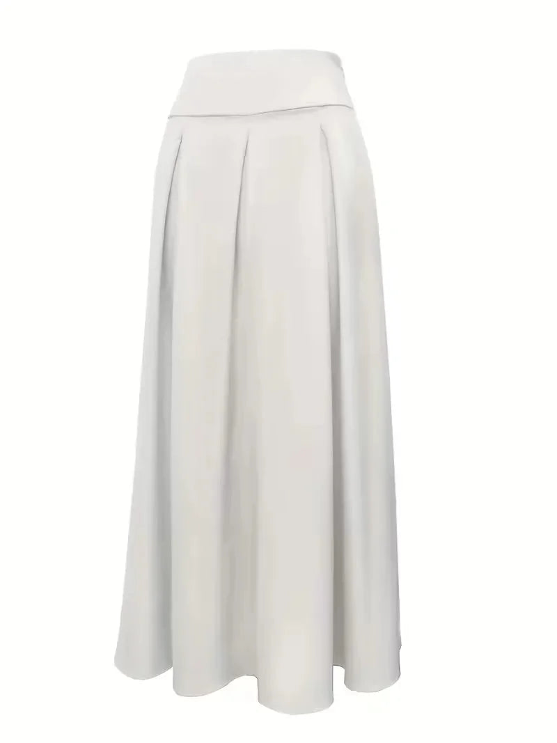 Maxi Skirt White Pleated High Waist - White
