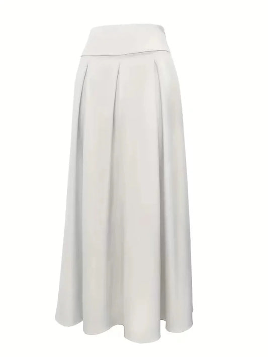 Maxi Skirt White Pleated High Waist - White