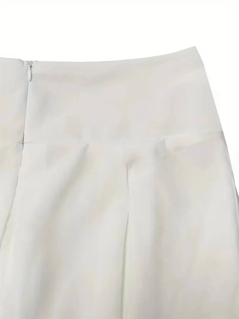 Maxi Skirt White Pleated High Waist - White
