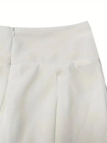 Maxi Skirt White Pleated High Waist - White