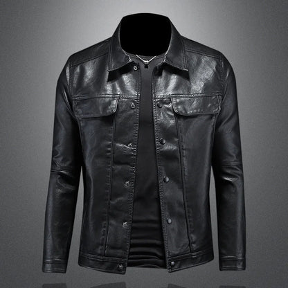 Men's Biker Jacket Black Button Front - Black