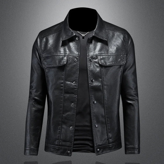 Men's Biker Jacket Black Button Front - Black