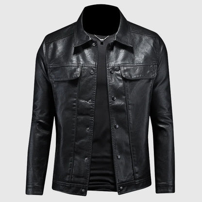 Men's Biker Jacket Black Button Front - Black