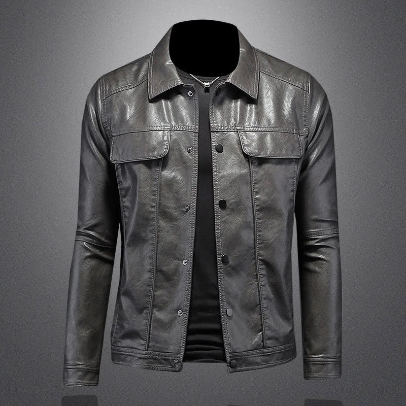 Men's Biker Jacket Black Button Front - Grey