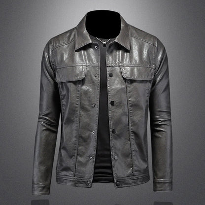Men's Biker Jacket Black Button Front - Grey
