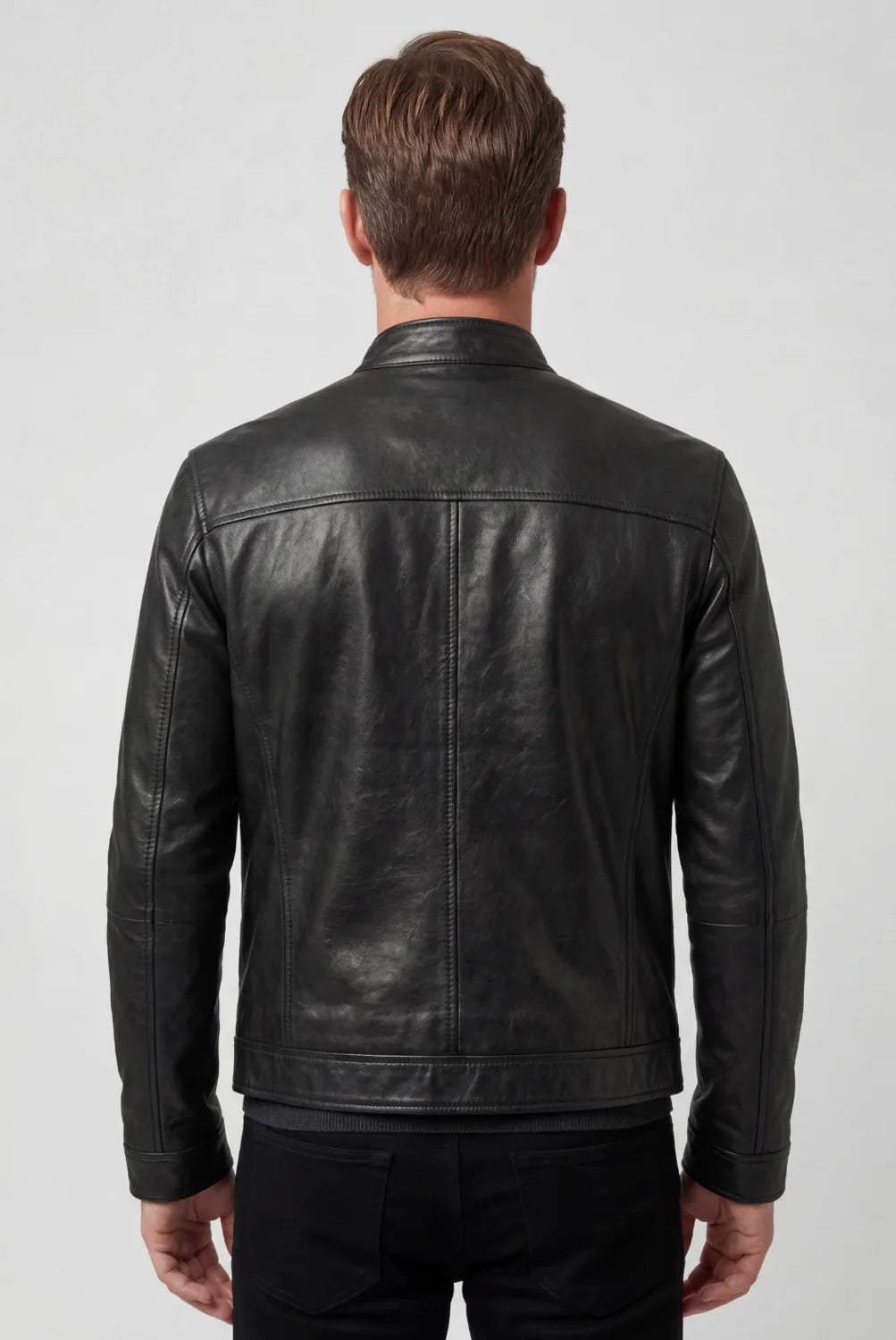 Men's Biker Jacket Black Faux Leather - Black