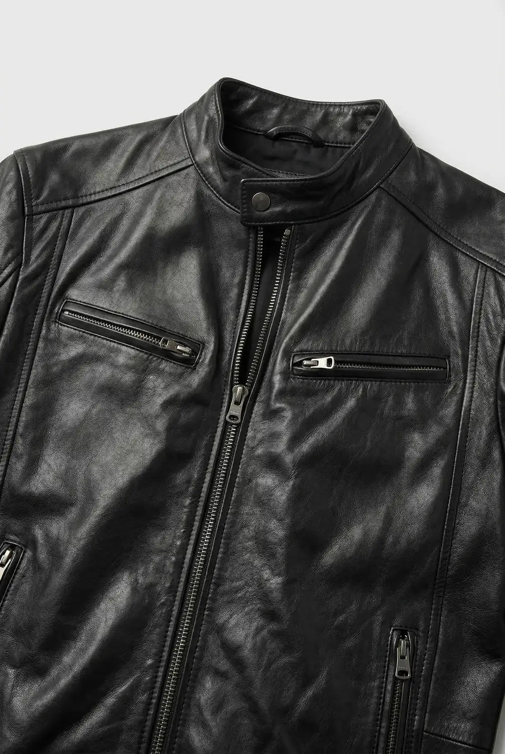 Men's Biker Jacket Black Faux Leather - Black