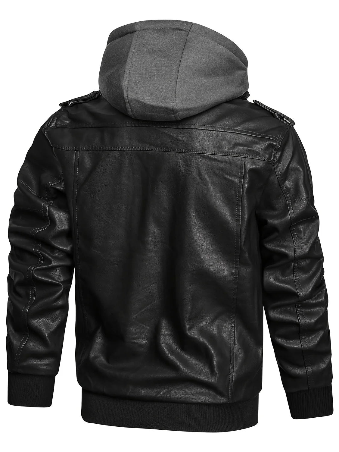 Men's Biker Jacket Black Jersey Hood - Black