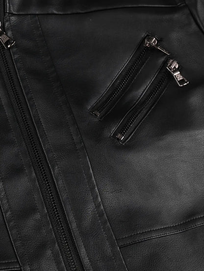 Men's Biker Jacket Black Jersey Hood - Black