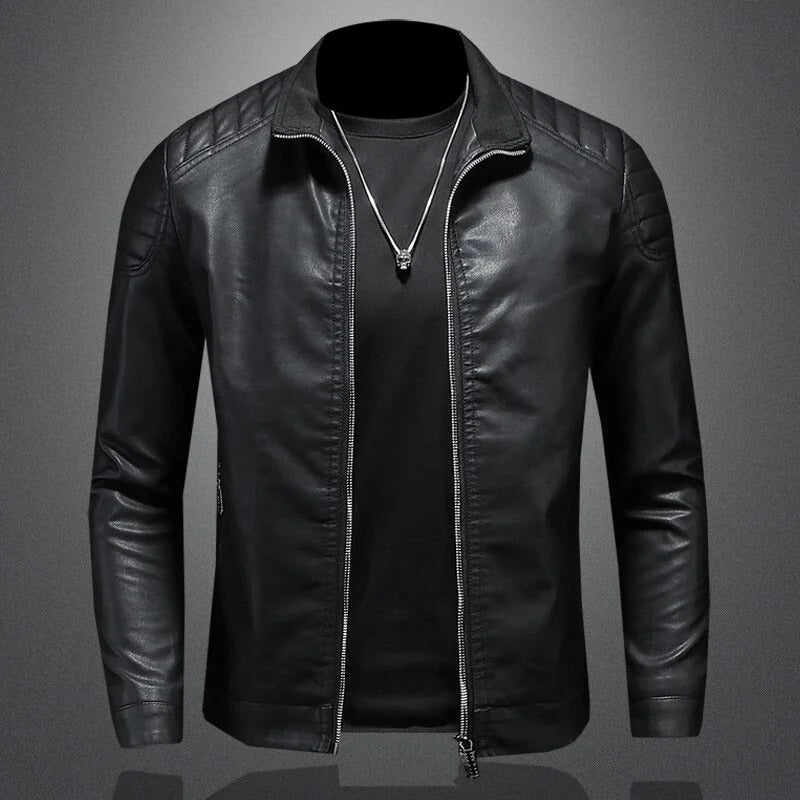 Men's Biker Jacket Black Quilted Shoulder - Black