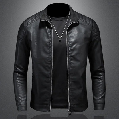 Men's Biker Jacket Black Quilted Shoulder - Black