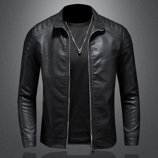 Men's Biker Jacket Black Quilted Shoulder - Black