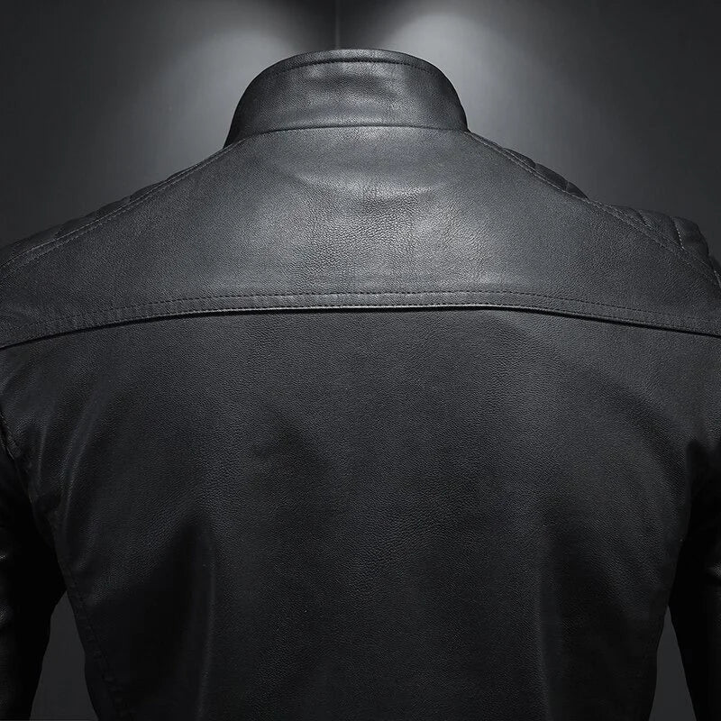 Men's Biker Jacket Black Quilted Shoulder - Black
