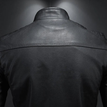 Men's Biker Jacket Black Quilted Shoulder - Black