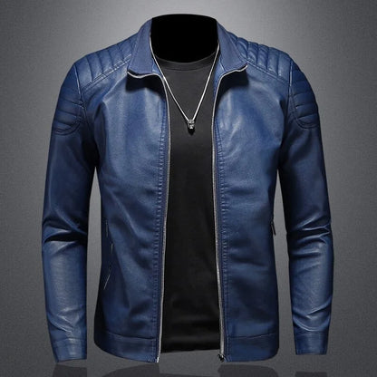 Men's Biker Jacket Black Quilted Shoulder - Blue