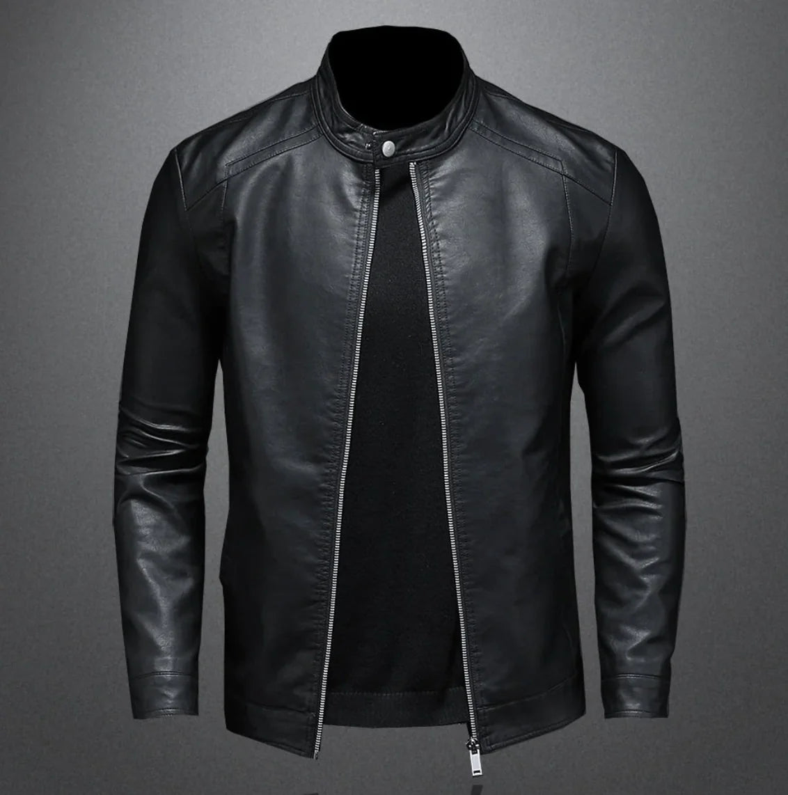 Men's Biker Jacket Black Slim Fit - Black