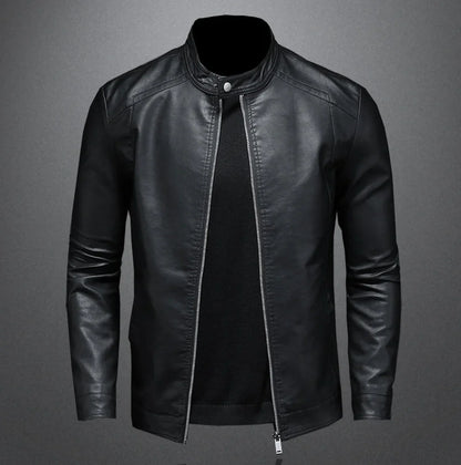Men's Biker Jacket Black Slim Fit - Black