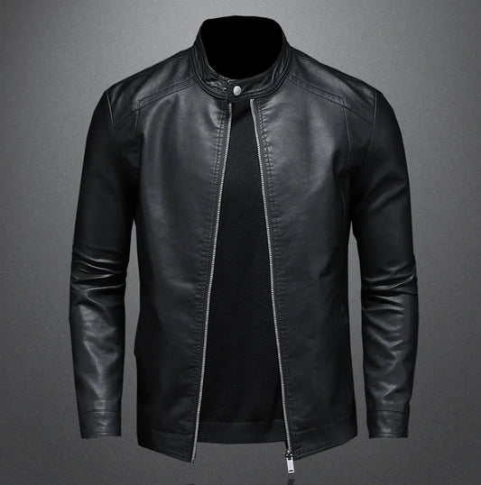 Men's Biker Jacket Black Slim Fit - Black