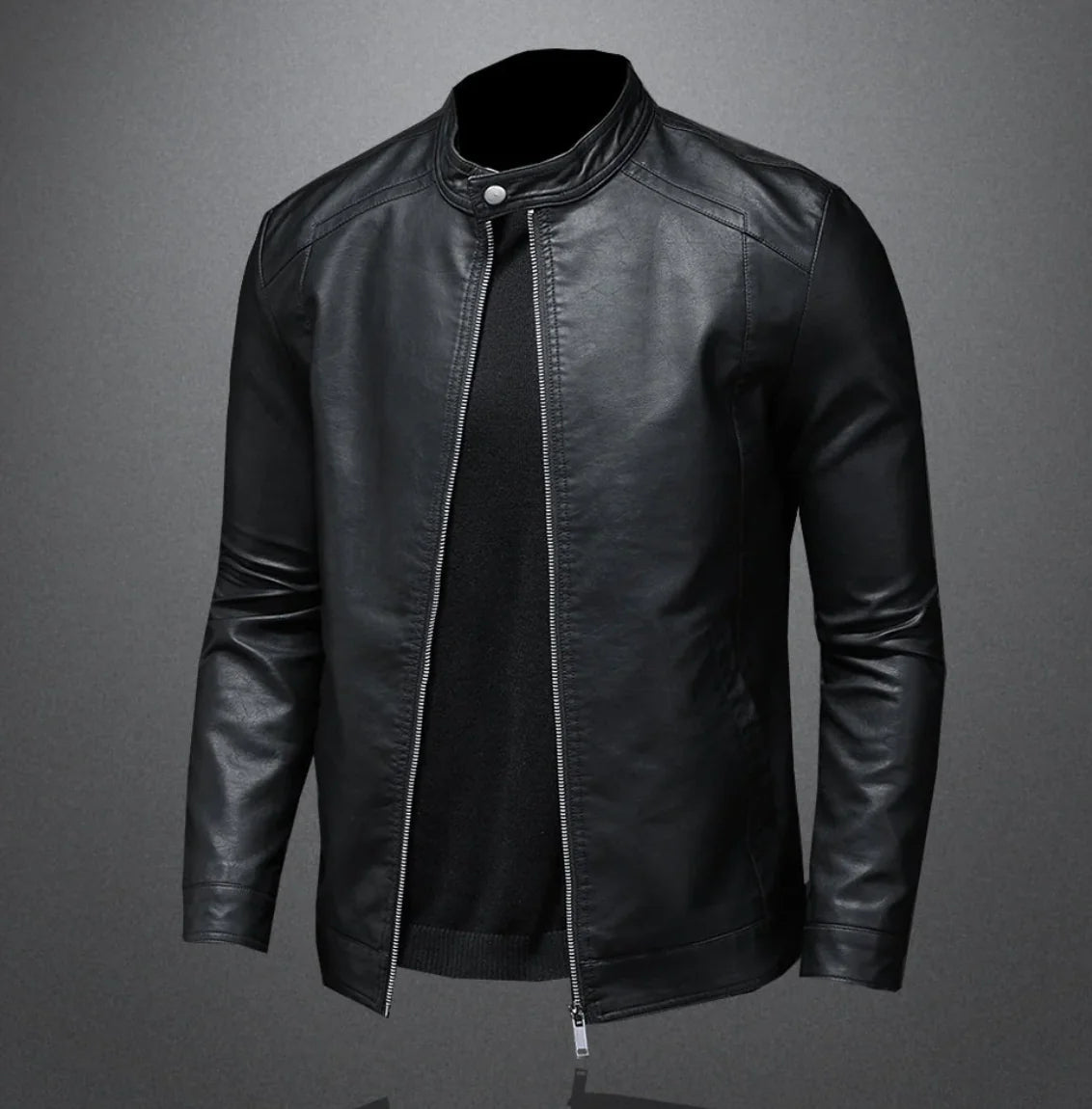 Men's Biker Jacket Black Slim Fit - Black