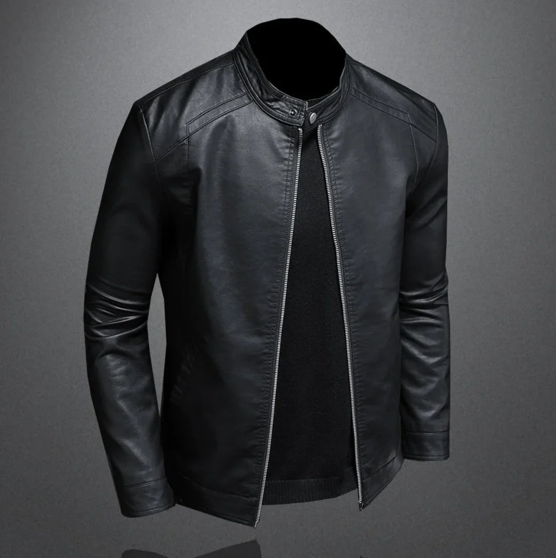Men's Biker Jacket Black Slim Fit - Black