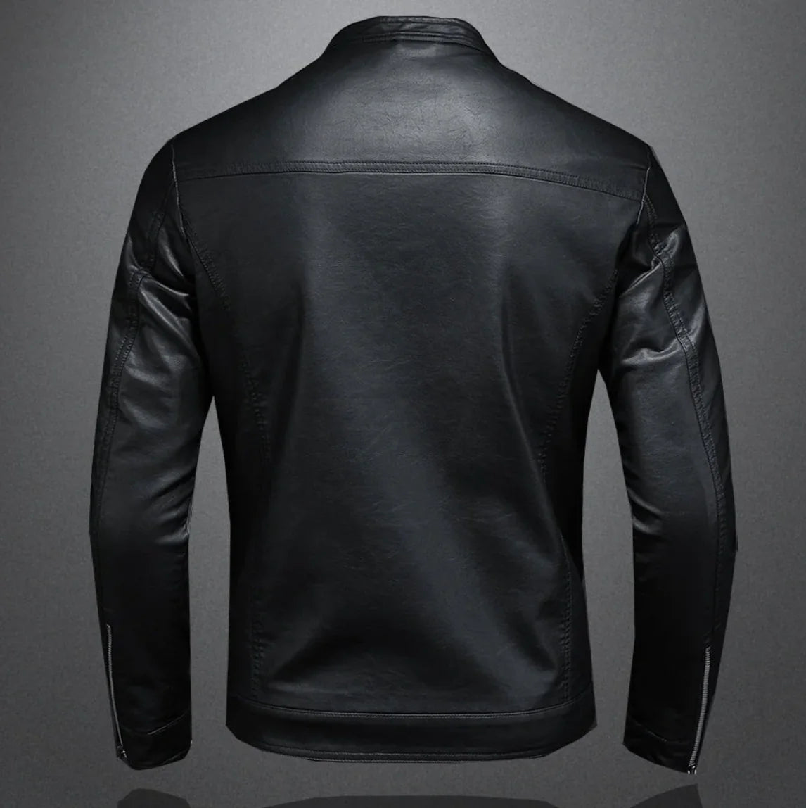 Men's Biker Jacket Black Slim Fit - Black