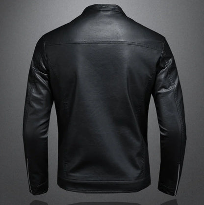 Men's Biker Jacket Black Slim Fit - Black