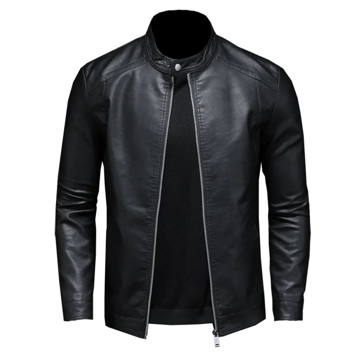 Men's Biker Jacket Black Slim Fit - Black