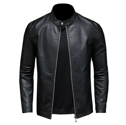 Men's Biker Jacket Black Slim Fit - Black