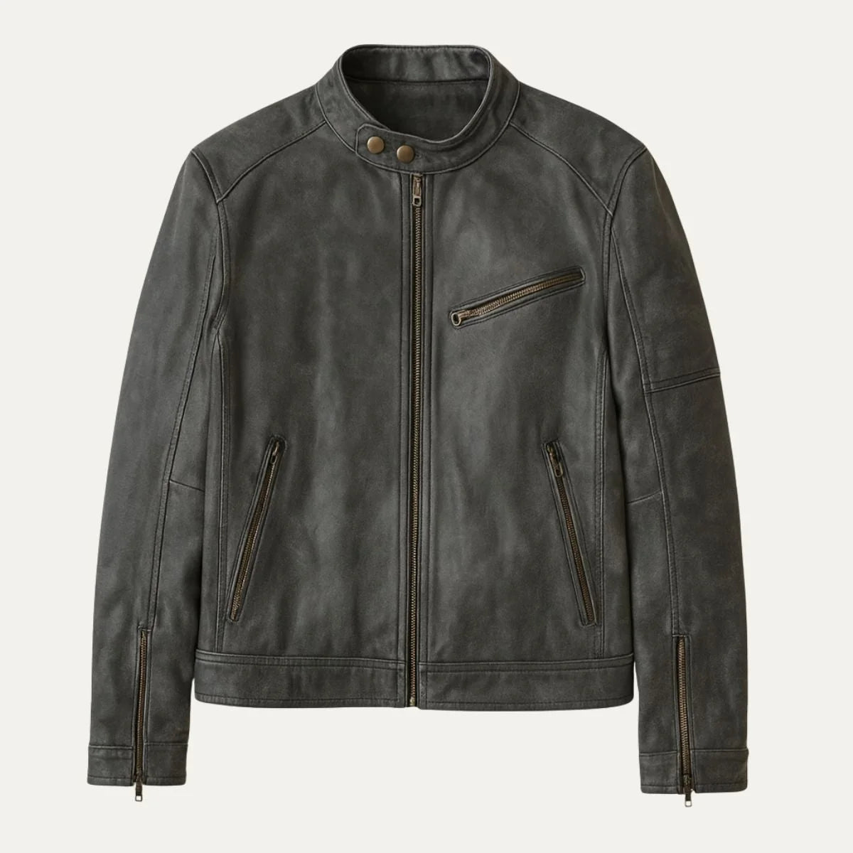 Men's Biker Jacket Brown Cafe Racer - Black