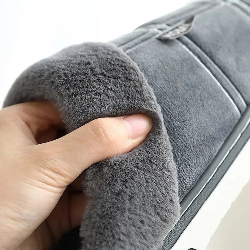 Men's Slippers Black Plush Plaid - Grey