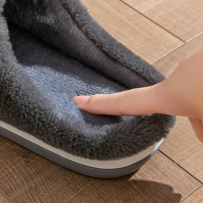Men's Slippers Black Plush Plaid - Grey