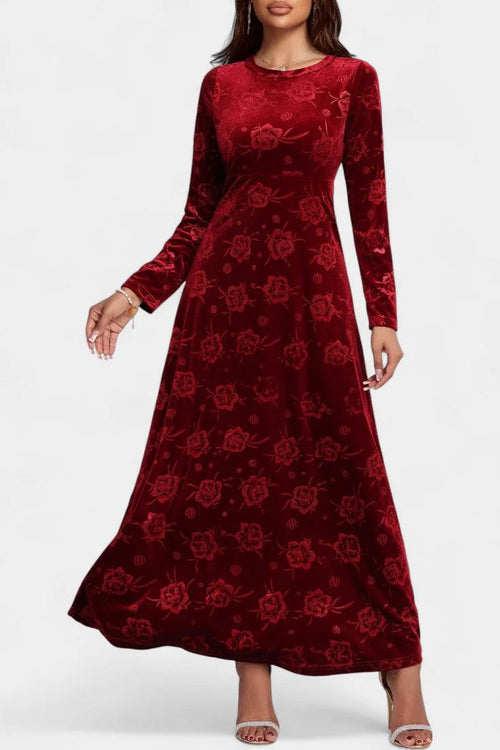 Velvet Maxi Dress Burgundy Floral