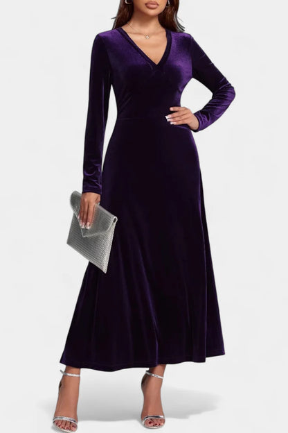 Velvet Maxi Dress Purple Long Sleeve - Purple