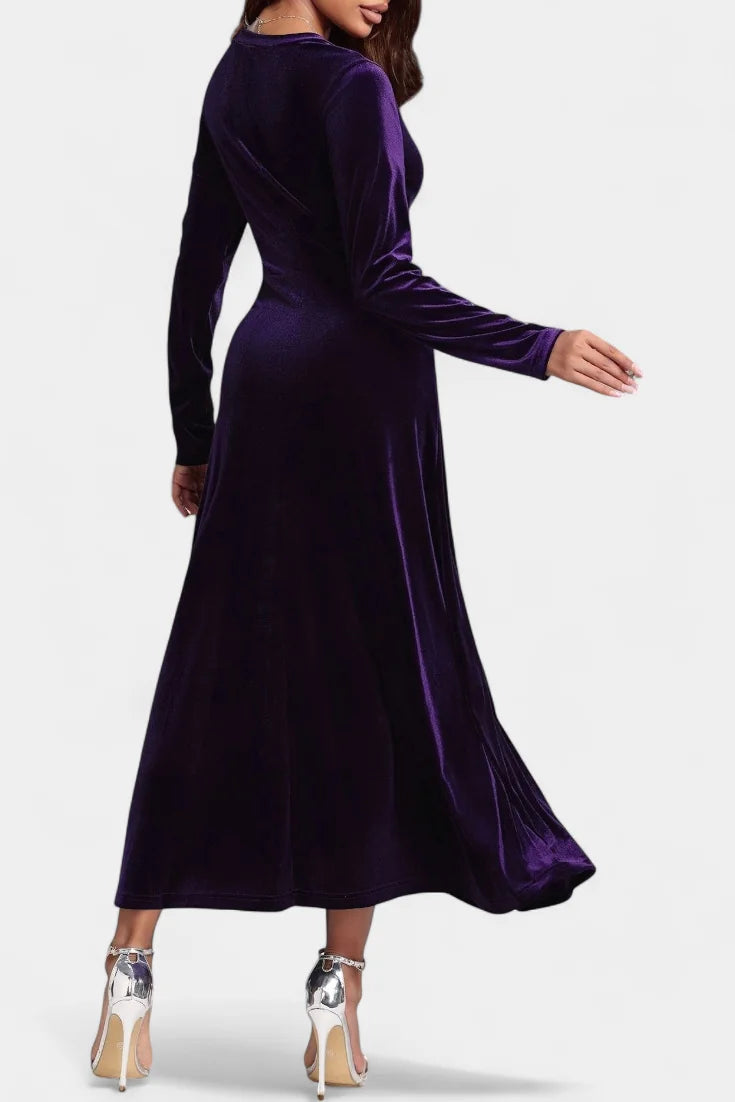Velvet Maxi Dress Purple Long Sleeve - Purple