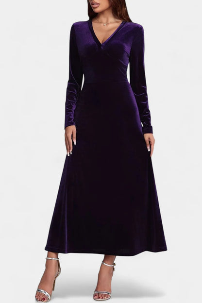 Velvet Maxi Dress Purple Long Sleeve - Purple