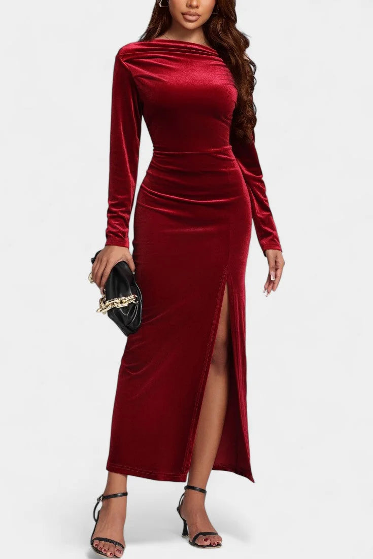 Velvet Maxi Dress Red Holiday Party - Red