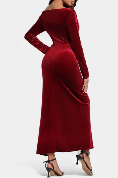 Velvet Maxi Dress Red Holiday Party - Red