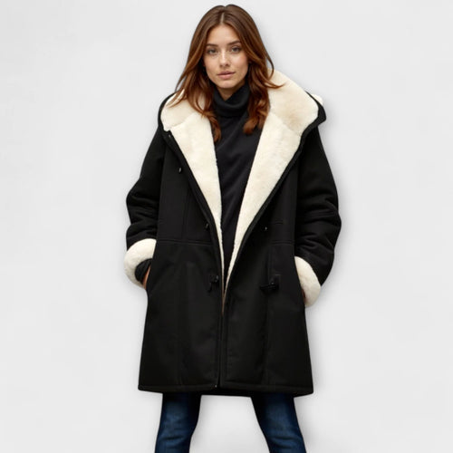 Wool Coat Black Duffle Faux Fur