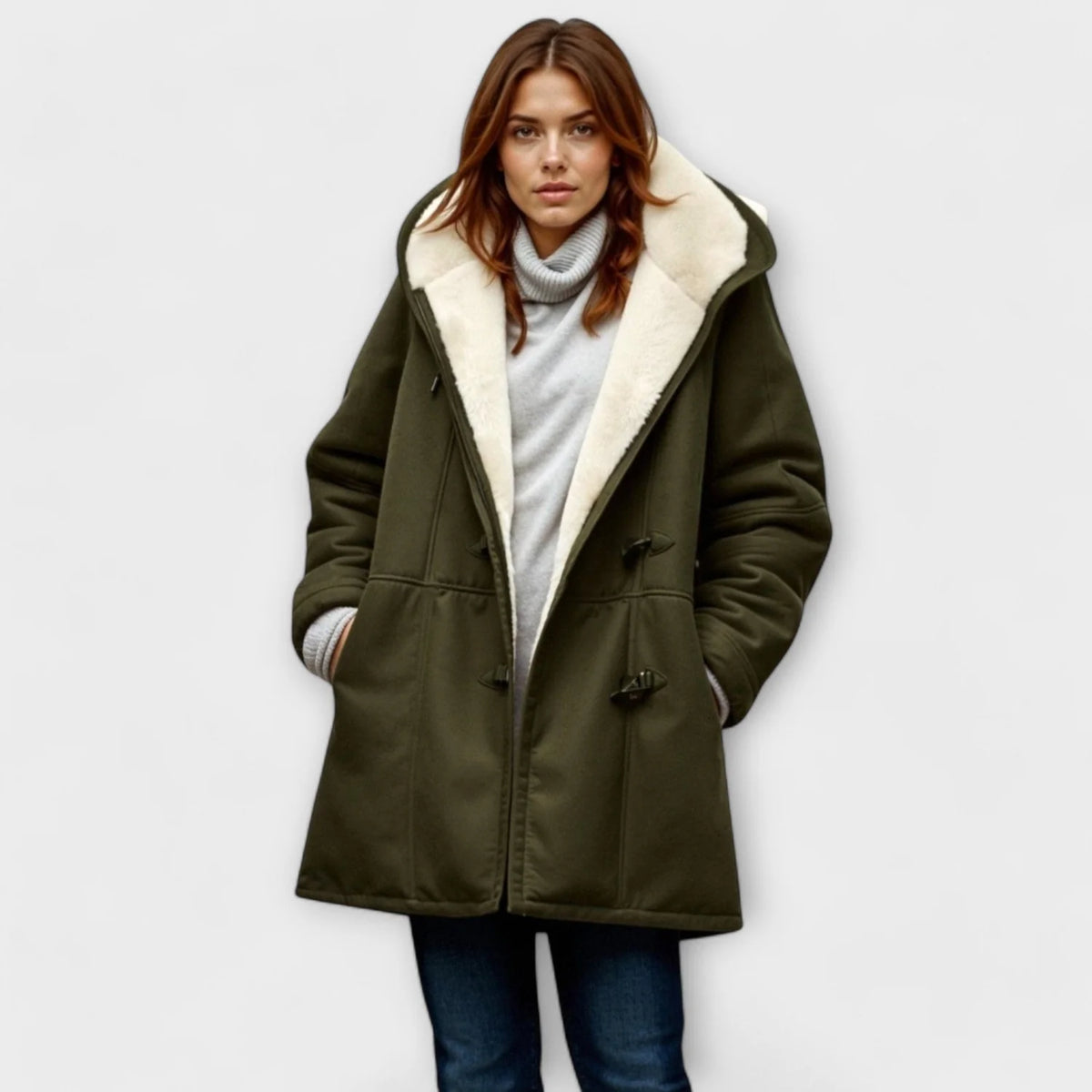 Wool Coat Black Duffle Faux Fur - Green
