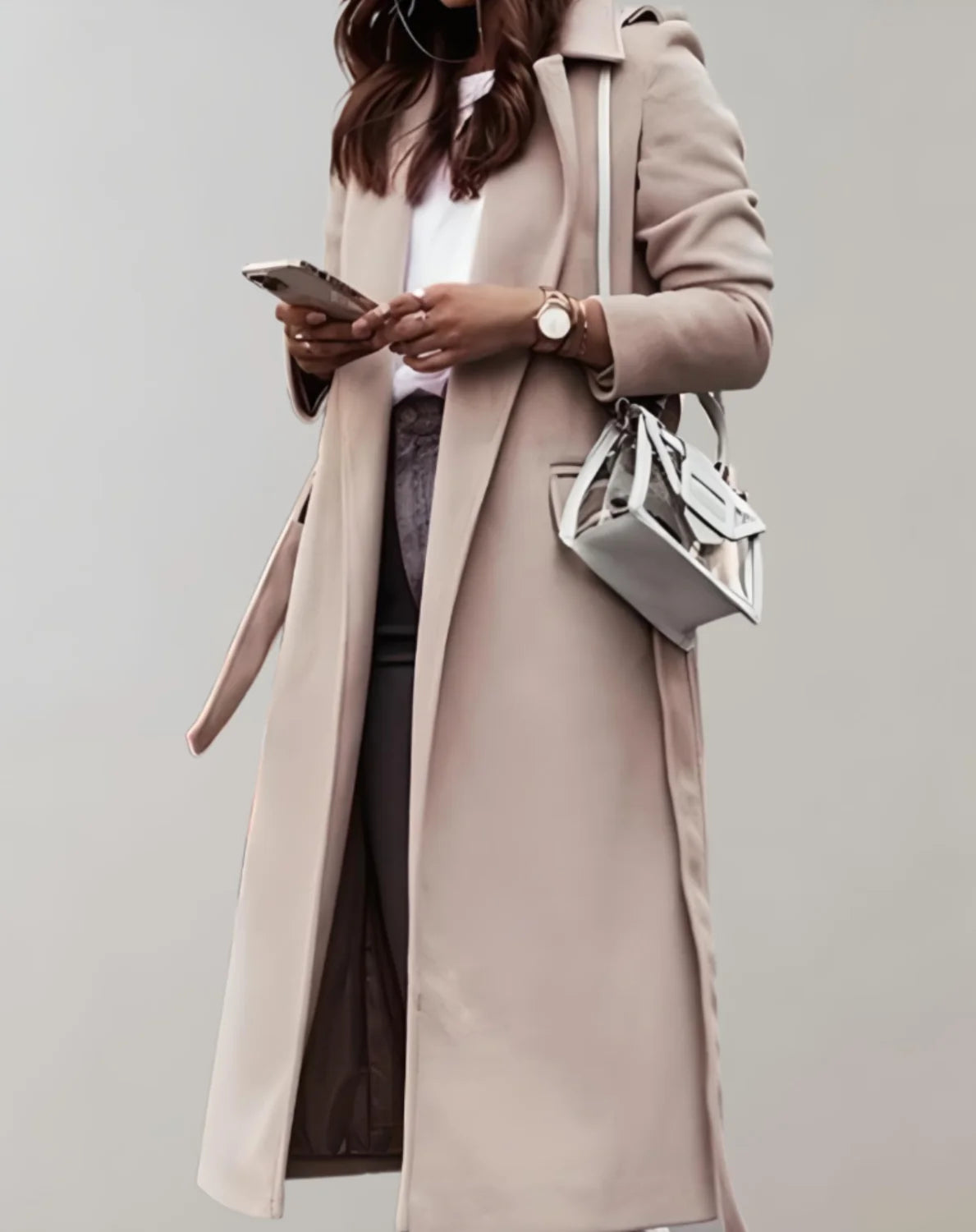 Wool-Look Coat Beige Long Wrap - Beige