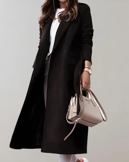 Wool-Look Coat Beige Long Wrap - Black