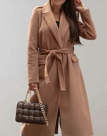Wool-Look Coat Beige Long Wrap - Camel
