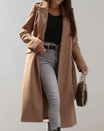 Wool-Look Coat Beige Long Wrap - Camel