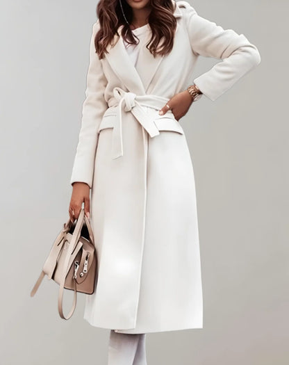 Wool-Look Coat Beige Long Wrap - White
