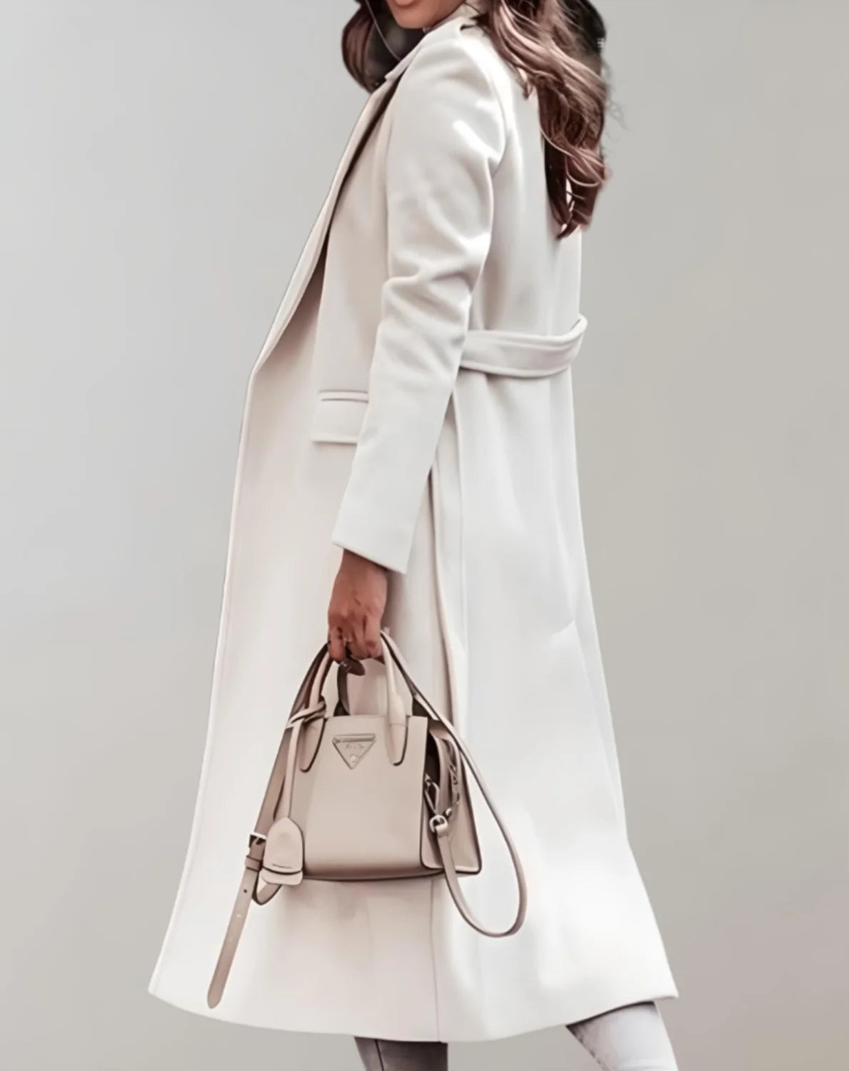 Wool-Look Coat Beige Long Wrap - White