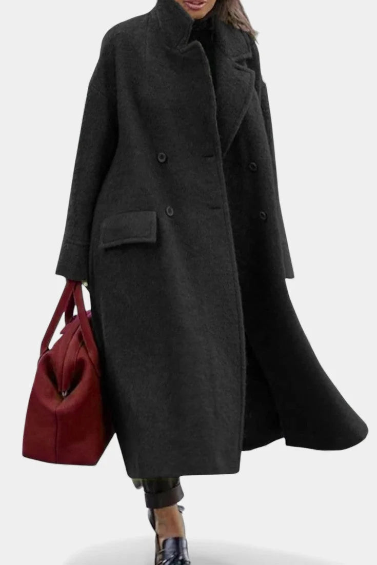 Wool-Look Coat Green Oversized Long - Black